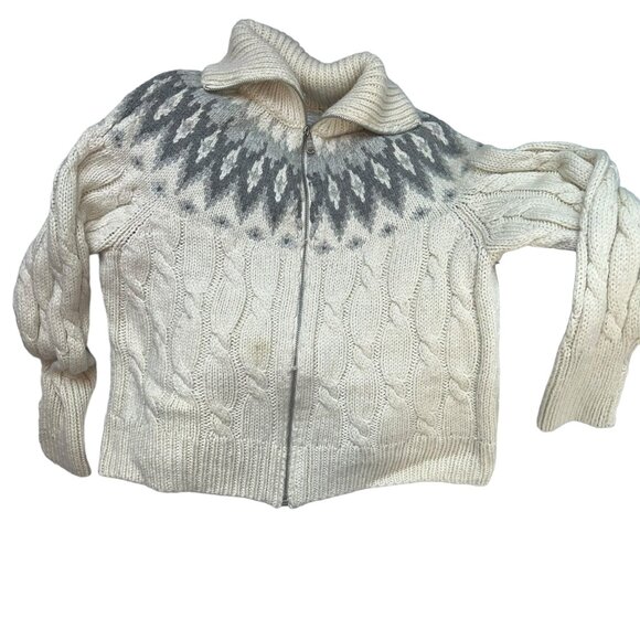Ralph Lauren Norwegian Fair Isle cream gray wool vintage shawl neck swea… - Picture 1 of 5